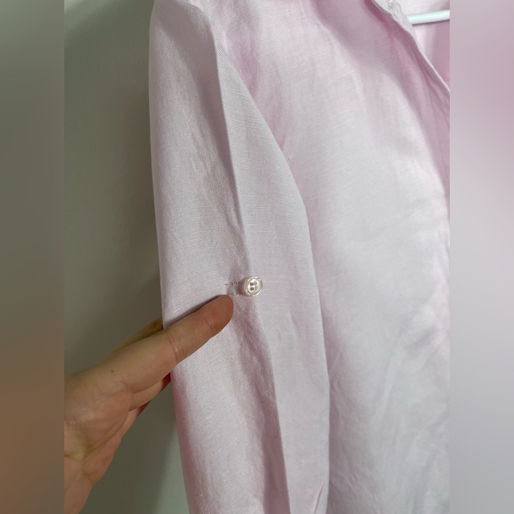 Joan Vass NY Elegant Pink Button Down Women's Shirt Linen Work Career Size M - Picture 15 of 16
